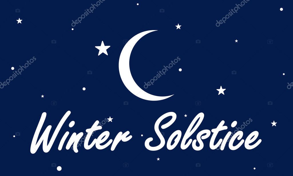Winter solstice night sky typography, vector art illustration.