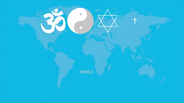 World Religion Day Religious Symbols World Map Art Video Illustration — Video