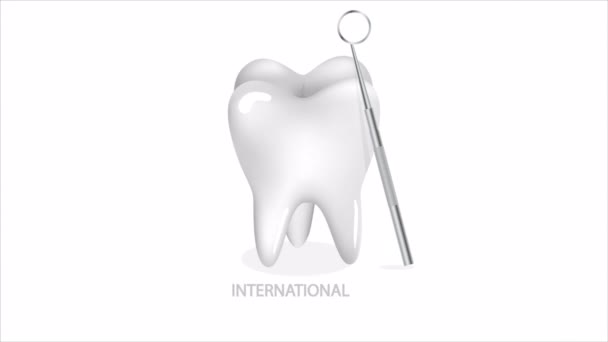 Міжнародний День Стоматолога Зуб Дзеркало Художня Відеоілюстрація — стокове відео