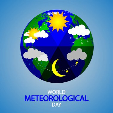 Meteorolojik Dünya Gezegeni hava ikonlarıyla, vektör sanatsal çizimleriyle.