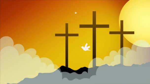 Пейзаж Страстной Пятницы Крестами Облаками Художественная Видеоиллюстрация — стоковое видео