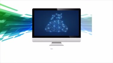 Bulut simgesi, sanat videosu illüstrasyonlu Yedekleme Günü PC izleyicisi.