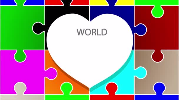 自闭症意识世界日的心脏和谜题 艺术视频说明 — 图库视频影像