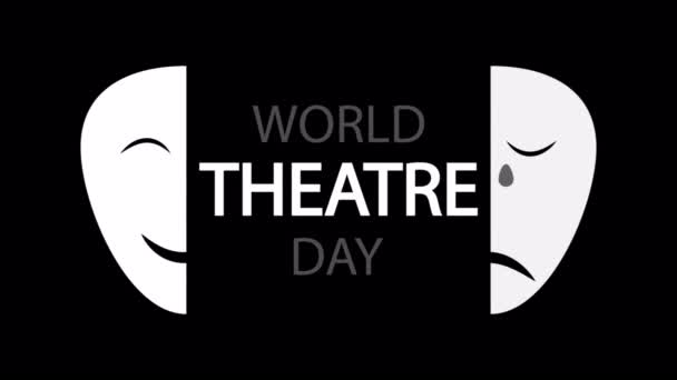Всемирный День Театра Маскирует Типографику Художественную Видеоиллюстрацию — стоковое видео