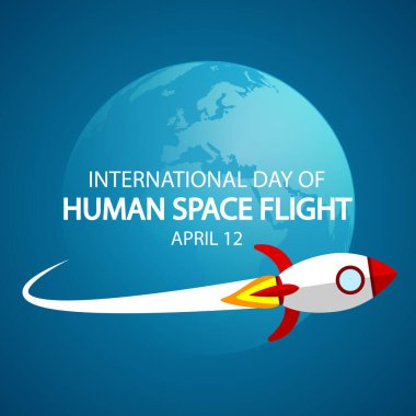 İnsan uzay uçuşu Uluslararası Gezegen ve roket günü, vektör sanatı çizimi.