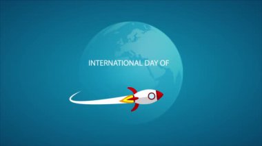 İnsan Uzay Uçuşu Uluslararası Gezegen ve Roket Günü, Sanat Videosu İllüstrasyonu.