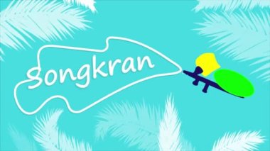 Yeni yıl su tabancasından Songkran su spreyi, sanat videosu illüstrasyonu.