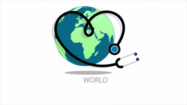 Всемирный День Здоровья Планета Фонендоскоп Арт Видео Иллюстрация — стоковое видео