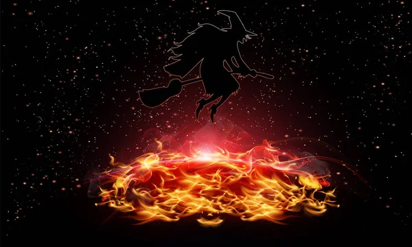Walpurgis Night Witch Space Vector Art Illustration — 图库矢量图片