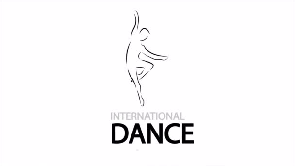 Mezinárodní Taneční Den Lineární Silueta Tančícího Muže Umělecké Video Ilustrace — Stock video