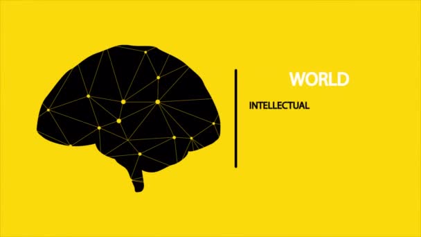 Propriedade Intelectual Mundo Dia Cérebro Arte Vídeo Ilustração — Vídeo de Stock