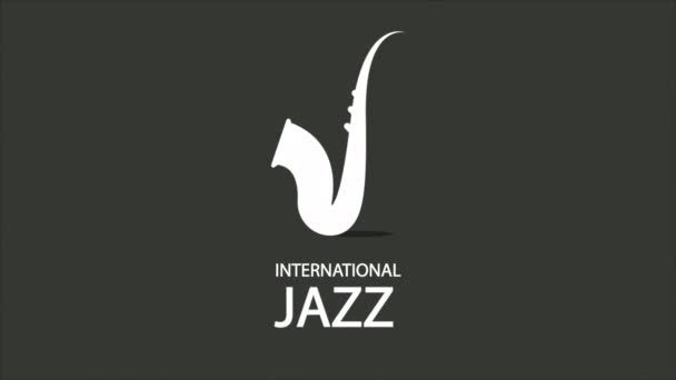 Jazz Dzień Międzynarodowy Biały Saksofon Logo Sztuka Wideo Ilustracja — Wideo stockowe