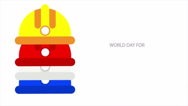 Безпека Здоров Роботі Всесвітній День Шолома Капелюсі Ілюстрація Художнього Відео — стокове відео