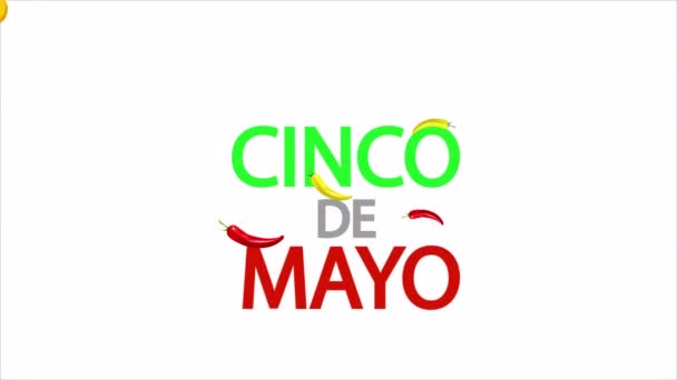 Cinco Mayo Tipografía Pimienta Sombrero Ilustración Video Arte — Vídeos de Stock