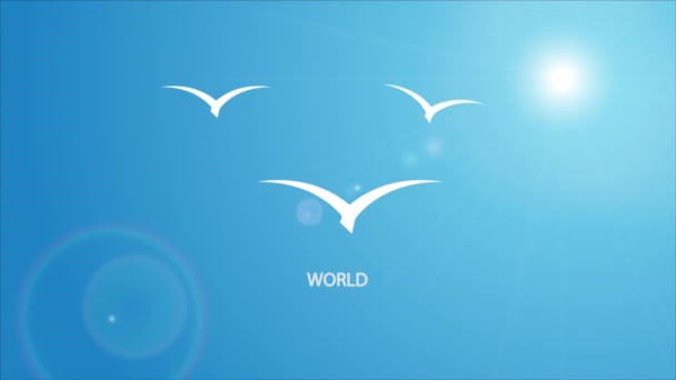 Giornata Mondiale Degli Uccelli Migratori Nel Cielo Azzurro Soleggiato Illustrazione — Video Stock
