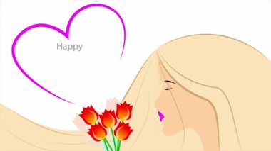 Anneler günü buketi olan güzel bir kız, sanat videosu çizimi..