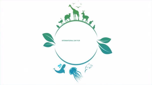 Biologická Rozmanitost Den Mezinárodní Logo Zvířaty Umělecké Video Ilustrace — Stock video