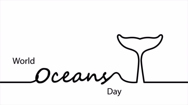 Мировой День Океанов Линейный Китовый Хвост Художественная Видеоиллюстрация — стоковое видео