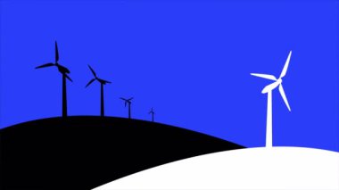 Rüzgar enerjisi günü yel değirmenleri, sanat videosu illüstrasyonu.