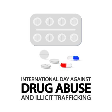 Uyuşturucu ve Kaçakçılığa Karşı Uluslararası Gün Tablet ve kapak, vektör sanat illüstrasyonu.