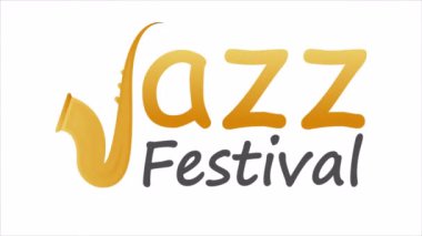 Caz festivali saksafon ve tipografi, sanat videosu illüstrasyonu.