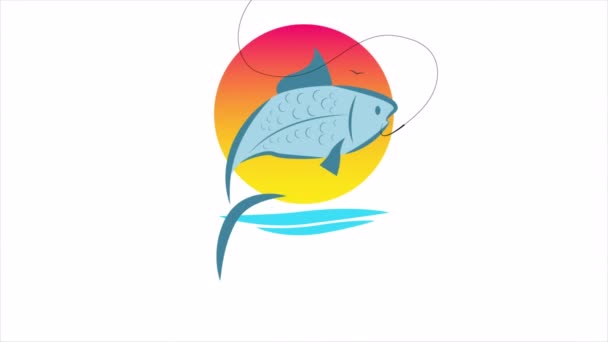 Ημέρα Αλιείας Παγκόσμιο Ψάρι Στο Γάντζο Τέχνη Εικονογράφηση Βίντεο — Αρχείο Βίντεο