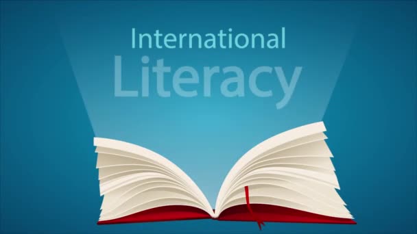 Día Alfabetización Libro Abierto Internacional Ilustración Vídeo Arte — Vídeos de Stock