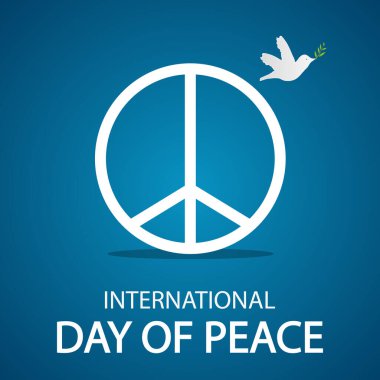 Barış Günü Uluslararası rozet ve kuş, vektör sanat illüstrasyonu.