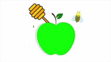 Rosh hashanah Yahudi yeni yıl elma arıları bal, sanat videosu illüstrasyonu.