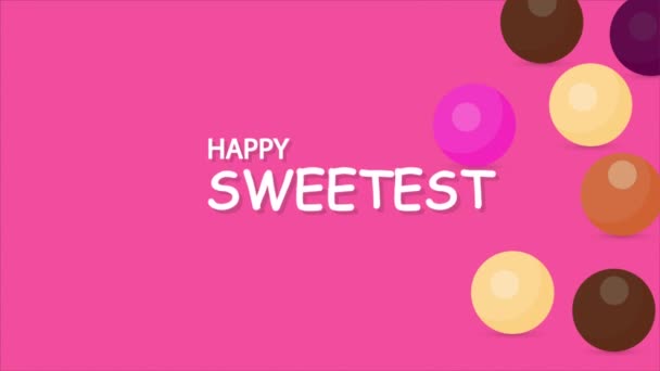 Dia Mais Doce Feliz Fundo Rosa Doces Confeitaria Biscoitos Ilustração — Vídeo de Stock