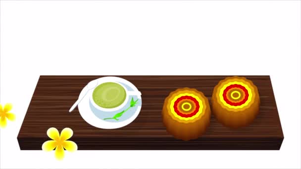 Zhongqiu Mooncakes Tablero Alimentos Madera Festival Luna Cosecha China Ilustración — Vídeo de stock