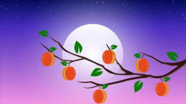 Chuseok hurma dallı tavşan Koreli Sonbahar Festivali, sanat videosu illüstrasyonu.