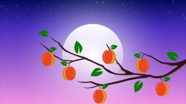Chuseok Persimmon Branche Lune Lapin Coréen Automne Festival Illustration Vidéo — Video