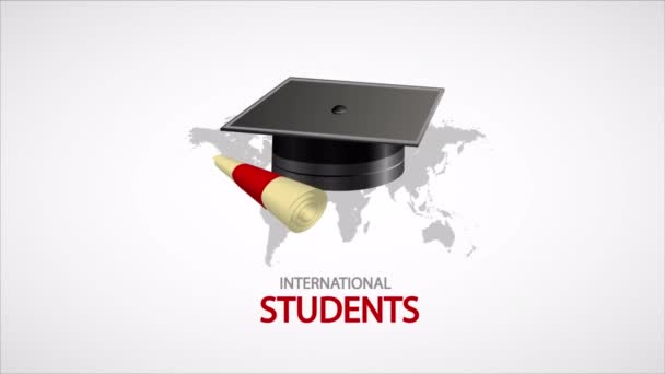 День Студентов Международный День Шляпы Свитка Художественная Видеоиллюстрация — стоковое видео