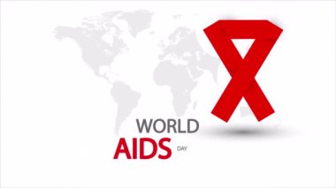 Dünya AIDS Günü 1 Aralık kırmızı kurdele dünya haritası, sanat videosu illüstrasyonu.