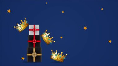 Epifani Üç Krallar Günü Dia de Reyes Magos Üç Bilge Adam Üç Kron, Sanat Videosu İllüstrasyonu.