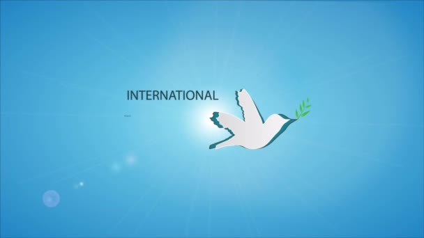 和平日国际和平鸽与橄榄枝在天空中 艺术视频说明 — 图库视频影像