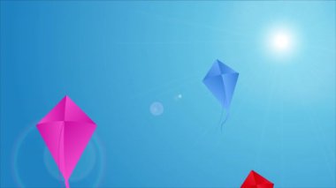 Makar mavi gökyüzünde uçurtmalar batırdı, sanat videosu illüstrasyonu.