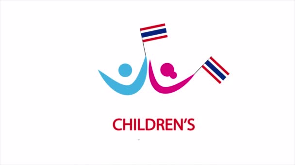 Childrens Day Thailand Flagpoles Art Video Illustration — Stock Video