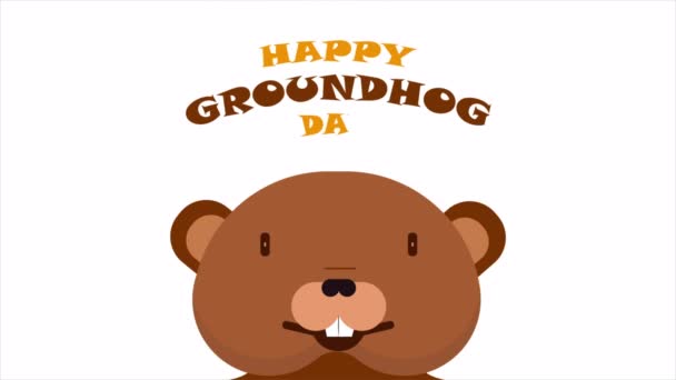 День Groundhog Обличчя Типографією Ілюстрацією Художнього Відео — стокове відео