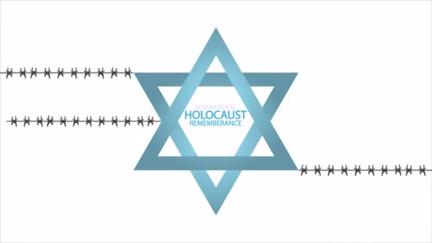 Holocausto Lembrança Dia Internacional Estrela David Arame Farpado Ilustração Vídeo — Vídeo de Stock
