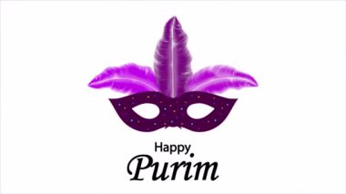 Purim Tüylü Mutlu maske, sanat videosu illüstrasyonu.