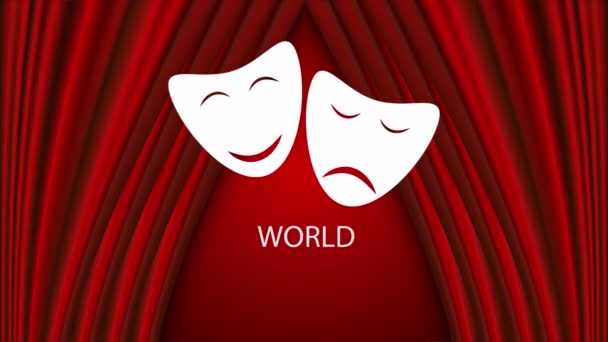 Theatertag Welt Emotionen Maske Rote Vorhänge Kunst Video Illustration — Stockvideo