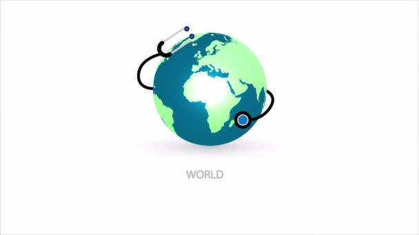 Всемирный День Здоровья Всемирный Фонендоскоп Глобусом Арт Видео Иллюстрация — стоковое видео