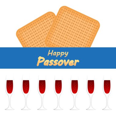 Hamursuz Bayramı Yahudi yemeği, matza ve şarap, vektör sanat çizimi..