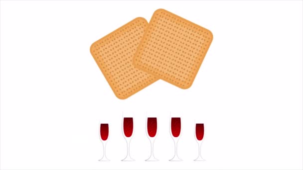 Hamursuz Bayramı Yahudi Yemeği Matza Şarap Sanat Videosu Illüstrasyonu — Stok video
