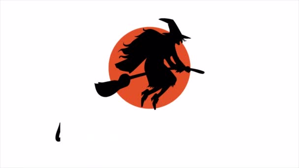 Walpurgisnacht Hexe Auf Einem Besenstiel Roter Mond Kunst Video Illustration — Stockvideo