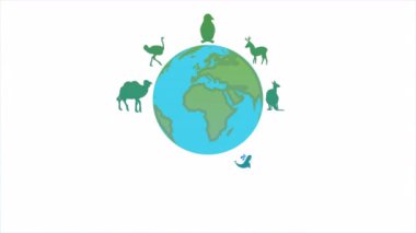 Hayvanlı Biyolojik Çeşitlilik Uluslararası Günü gezegeni, sanat videosu illüstrasyonu.