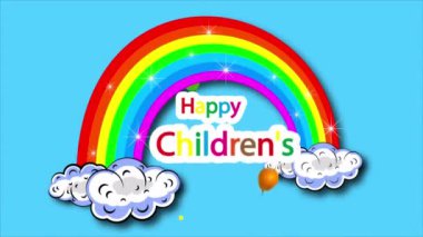 Uluslararası Çocuklar Günü balonları ve gökkuşağı, sanat videosu illüstrasyonu.
