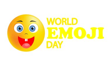 Dünya Emoji Günü gülen tipografi, vektör sanat illüstrasyonu.